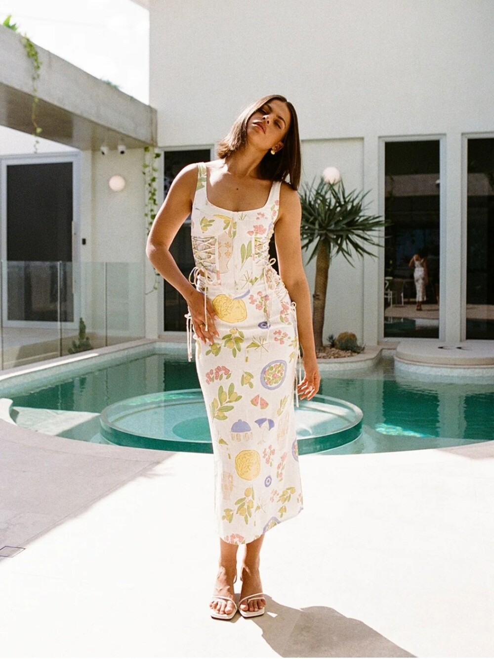 Sabo Skirt White Floral Print Lace-Up Midi Skirt Set